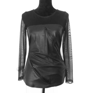 Venus Sheer long sleeve/faux leather top